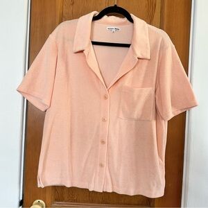 reformation terry cloth toweling button up short sleeve top